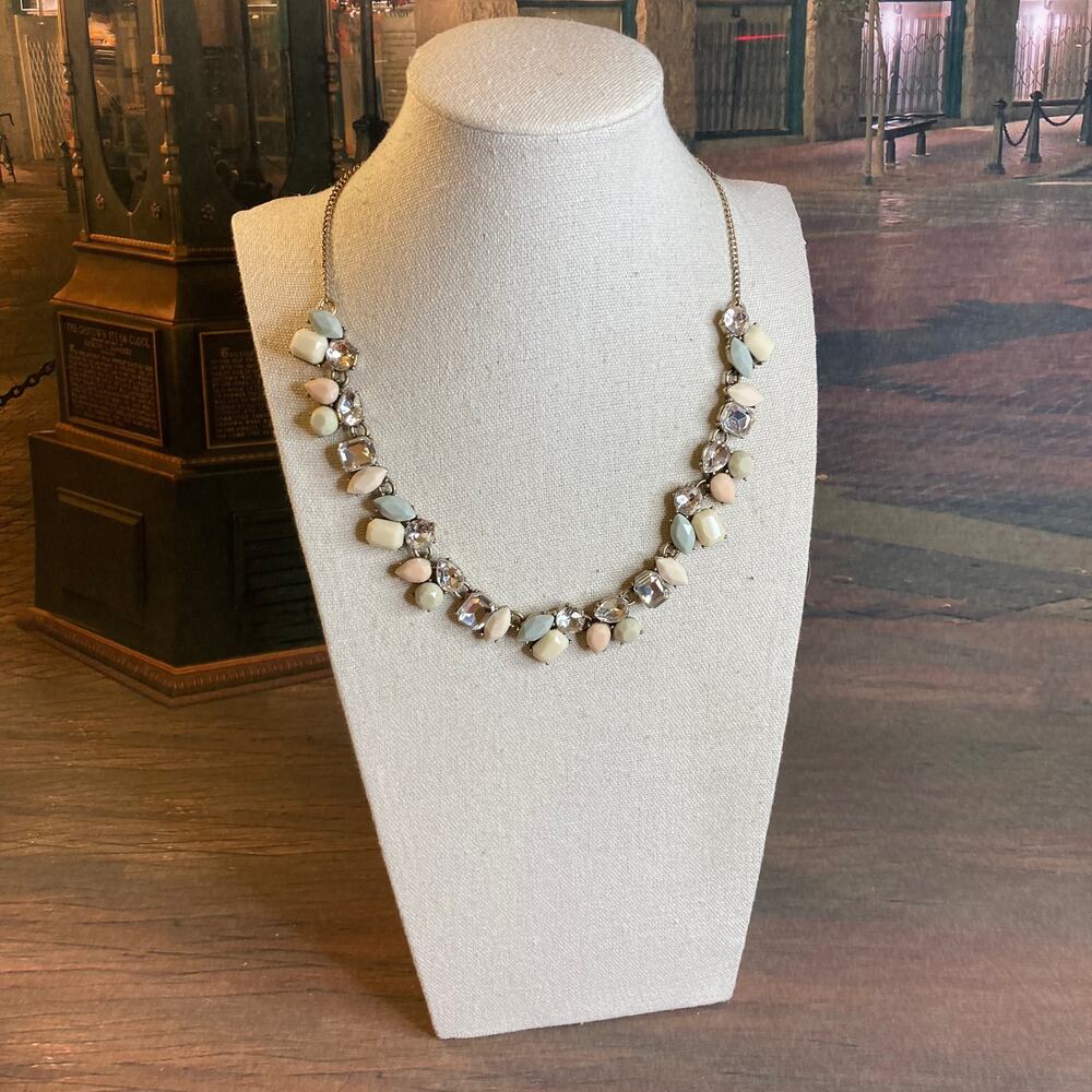 J. Crew Rhinestone & Acrylic Pastel Peach, Green, & Yellow Petals Necklace